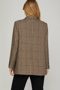 Check Oversized earthtone wool tone Blazer 1016