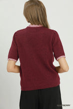 Load image into Gallery viewer, UMGEE raspberry Scalloped pink trimmed Puff Sleeve Knit Sweater Top
