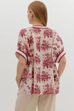 Load image into Gallery viewer, Azaya- Burgundy botanical print oversized dolman sleeve top
