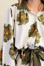 Load image into Gallery viewer, Dalia- Olive Large Floral Print wide leg button down top
