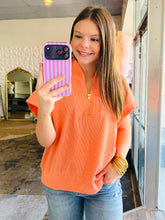 Load image into Gallery viewer, Ribbed coral half zip high neck top
