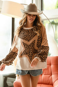 LAYLA- Oversized oatmeal leopard star sweatshirt