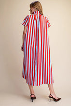 Load image into Gallery viewer, Glam powder blue/red Striped Stand High Neck Stripe Midi Dress
