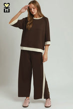 Load image into Gallery viewer, UMGEE -LUXEKNIT two piece wide leg coco brown/cream set

