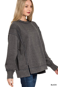 MARIAH- Washed Black Exposed Seam fleece sweatshirt