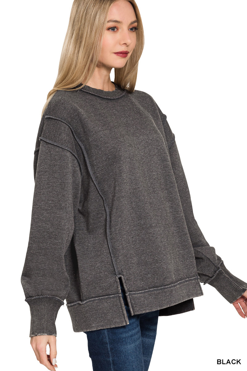 MARIAH- Washed Black Exposed Seam fleece sweatshirt