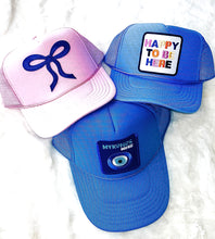 Load image into Gallery viewer, Bow Hat Pink -and navy hats by Madley
