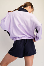 Load image into Gallery viewer, French Terry colorblock Lavender and Navy two piece set

