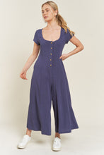 Load image into Gallery viewer, PLUS COCO- Linen NAVY button down cropped wide leg jumpsuit
