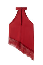 Load image into Gallery viewer, Red asymmetric lace hem halter top

