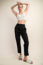 Load image into Gallery viewer, PLUS TWYLA- Black designer inspired crinkle woven ankle pants
