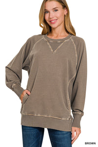 ZENA- Brown pigment dye French Terry sweatshirt with pockets