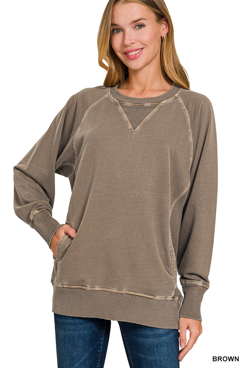 ZENA- Brown pigment dye French Terry sweatshirt with pockets