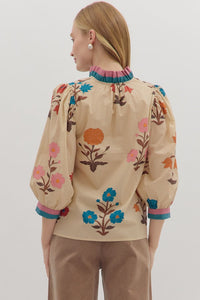Fall Garden - Ecru fall esthetic Floral print top