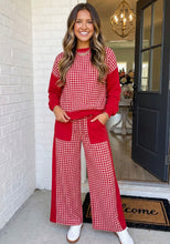 Load image into Gallery viewer, Gingham red patchwork wide leg two piece set
