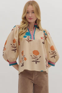 Fall Garden - Ecru fall esthetic Floral print top