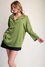Load image into Gallery viewer, Olive Stand Neck Button Placket Dolman Sleeves Shirt
