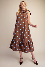 Load image into Gallery viewer, Chocolate Brown Polka dot halter neck midi dress
