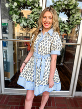 Load image into Gallery viewer, Blue Floral print short puff sleeve mini dress
