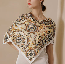 Load image into Gallery viewer, Flower Print Small Neck Silk Scarf yellow Square
