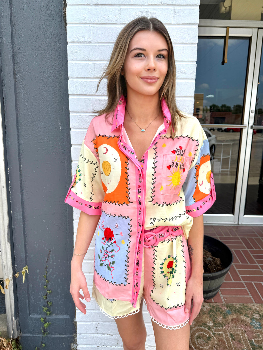 BLAIR- Two piece coastal print patch work shorts set