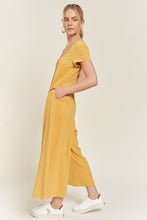 Load image into Gallery viewer, COCO- Linen mustard button down cropped wide leg jumpsuit
