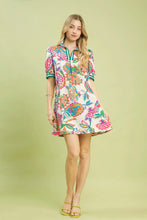 Load image into Gallery viewer, Cream Jacquard Paisley Print Puff Sleeve Tunic Dress
