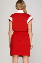 Load image into Gallery viewer, She &amp; Sky Red Drawstring Waist casual half zip dress
