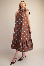 Load image into Gallery viewer, Chocolate Brown Polka dot halter neck midi dress
