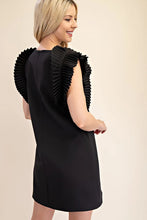 Load image into Gallery viewer, ANNA- Black pleated shoulder fully lined mini dress
