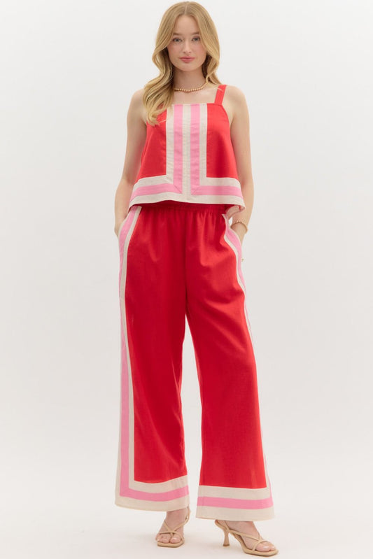 BELLA- Woven wide strap contrast border top