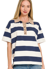 Load image into Gallery viewer, Emma- Navy preppy striped collared top
