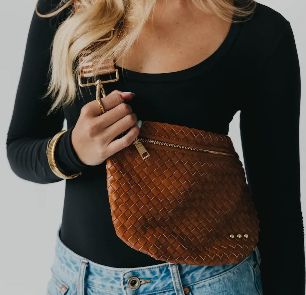 Pretty Simple-Westlyn Woven Brown Guitar strap Bum Bag - 3 sisters collection