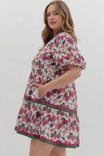 Load image into Gallery viewer, Plus Paris- Plum Floral print contrast multicolor band dress
