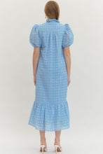 Load image into Gallery viewer, ENTRO- Blue Eyelet short puff sleeve midi dress
