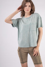 Load image into Gallery viewer, PLUS TARA- Designer inspired washed Sage pocket tee
