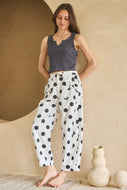 Polka dot white/black lightweight denim barrel jeans