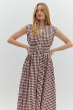 Load image into Gallery viewer, Montana- Chocolate Gingham smocked waist zip up midi dress
