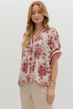 Load image into Gallery viewer, Azaya- Burgundy botanical print oversized dolman sleeve top
