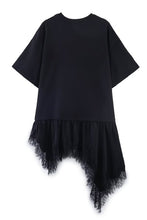 Load image into Gallery viewer, Assymetric lace trim black T-shirt
