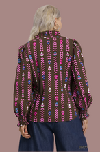 Load image into Gallery viewer, Plus Lala- Umgee exclusive chocolate printed Victorian collared top
