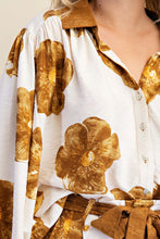 Load image into Gallery viewer, Dalia- Camel Large Floral Print wide leg button down top
