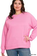 Plus Morgan- Candy Pink Ribbed side raglan sweatshirt
