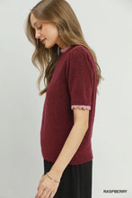 Load image into Gallery viewer, UMGEE raspberry Scalloped pink trimmed Puff Sleeve Knit Sweater Top
