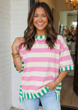 Load image into Gallery viewer, Pink and Kelly Green striped detailed top
