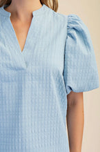 Load image into Gallery viewer, Restocked ‼️ Julia- Powder Blue textured puff sleeve top
