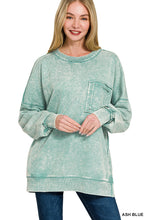 Load image into Gallery viewer, Marlow- Ash Blue French Terry washed Rae edge pocket sweatshirt
