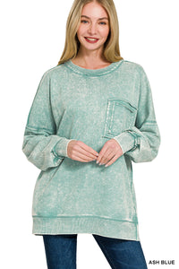 Marlow- Ash Blue French Terry washed Rae edge pocket sweatshirt