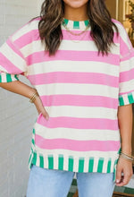 Load image into Gallery viewer, Pink and Kelly Green striped detailed top
