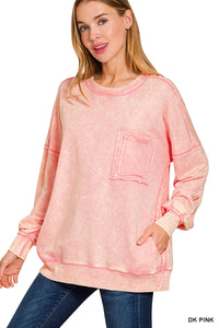 Marlow- Dusty Pink French Terry washed Rae edge pocket sweatshirt